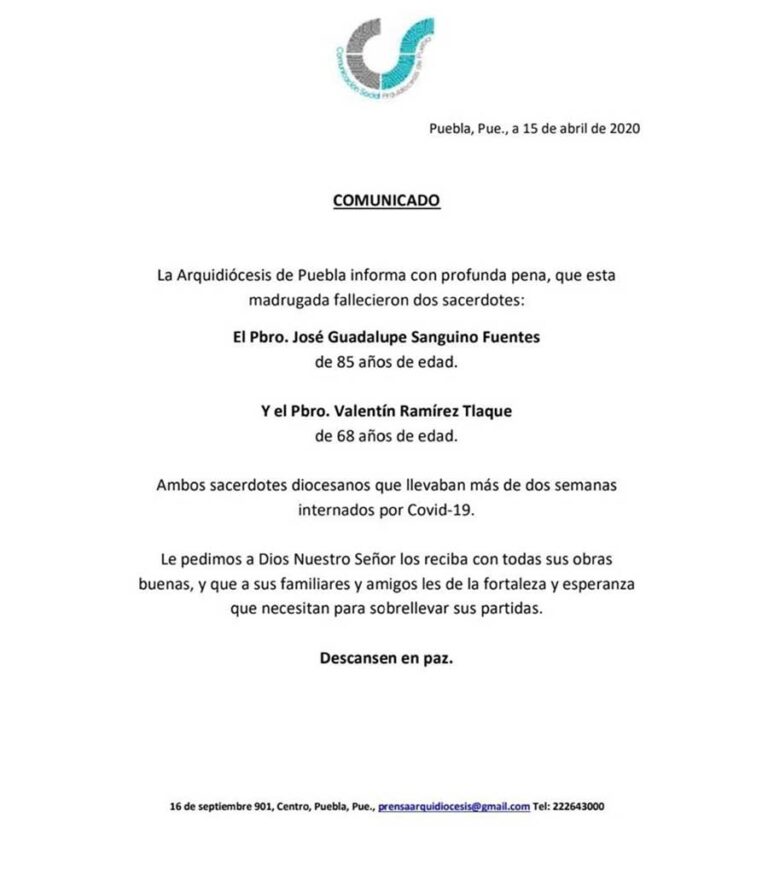 arquidiócesis de Puebla de los Ángeles sacerdotes fallecidos